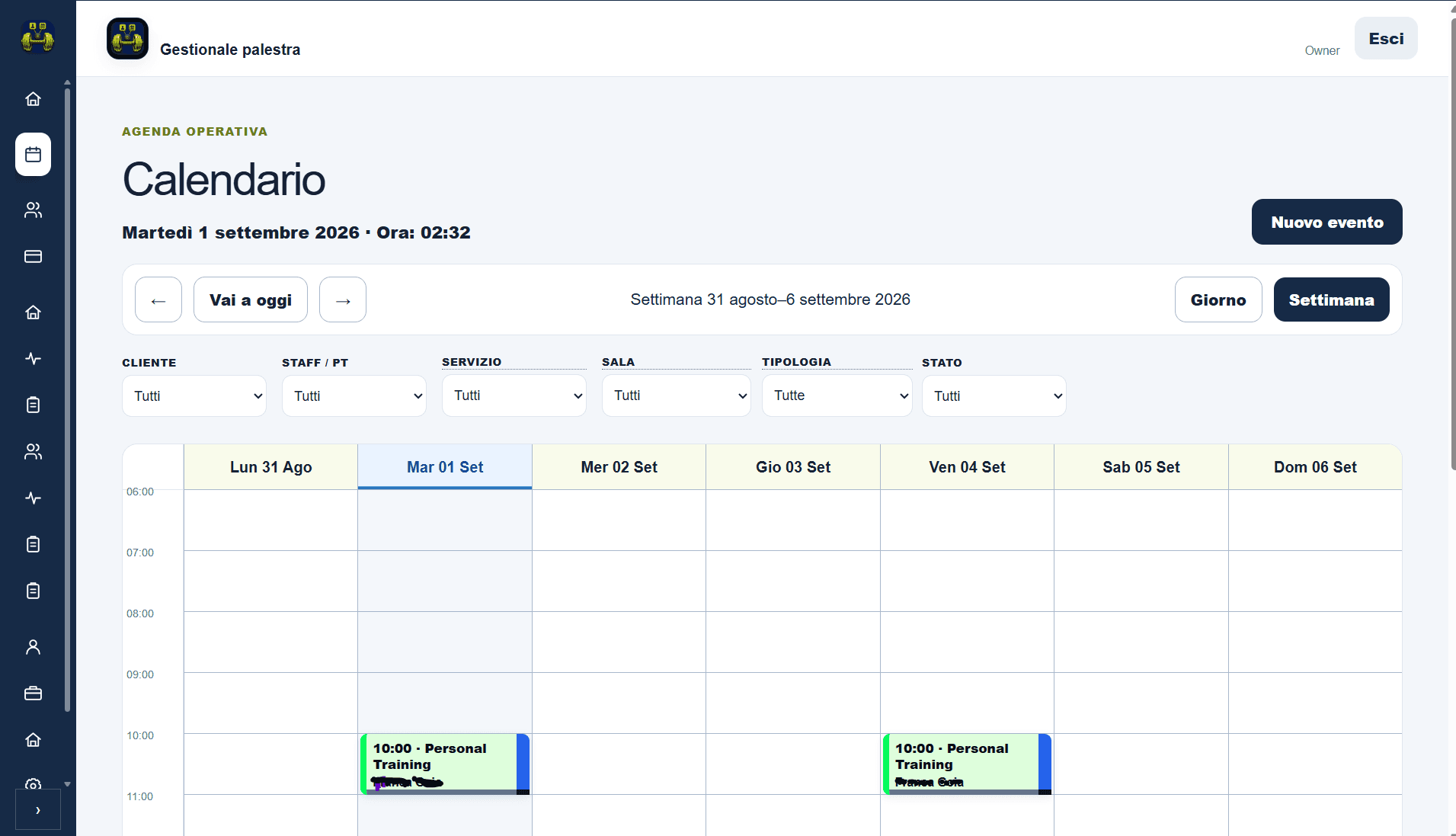 Calendario prenotazioni